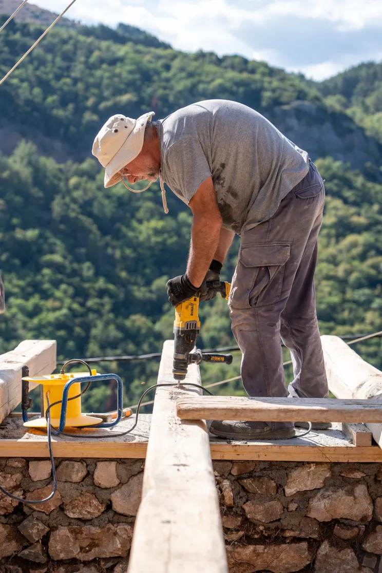 Working a block with the tool in hand